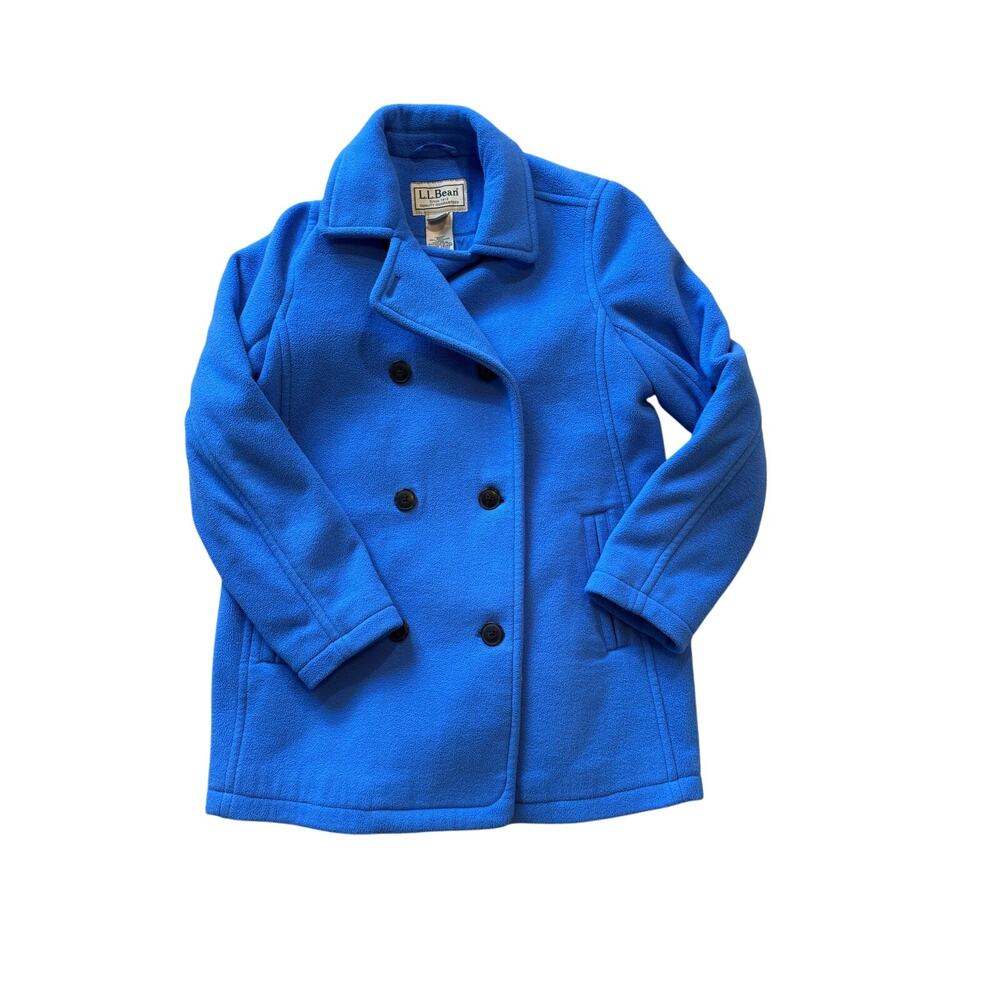 L.L.Bean Women’s Bright Blue Double Breasted Fleece Peacoat Jacket Size Medium
